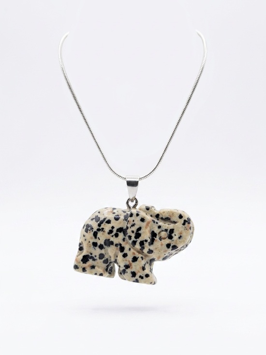 Hand Crafted Jewelry - Hippie Boho Dalmatian Jasper Crystal Elephant Sterling Silver 30” Neck…
